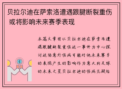 贝拉尔迪在萨索洛遭遇跟腱断裂重伤 或将影响未来赛季表现
